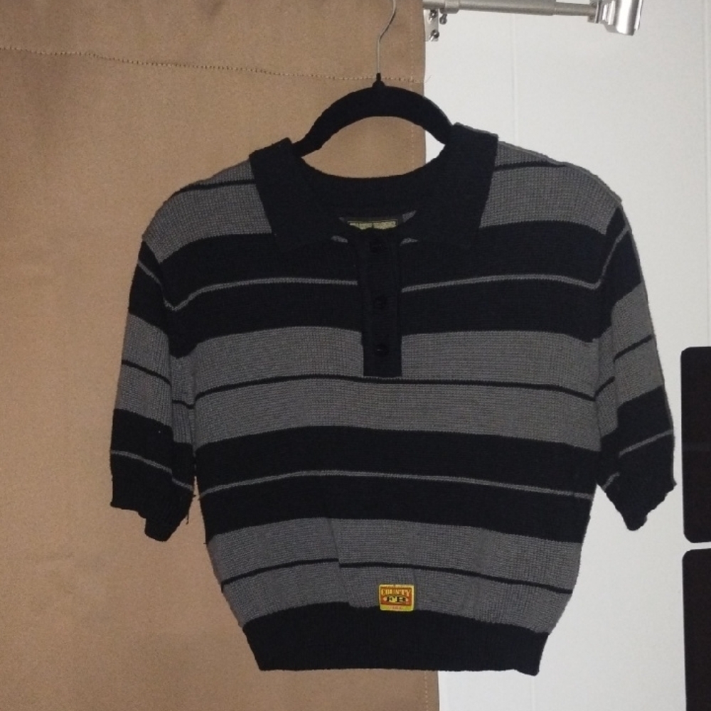 FB County Black and Gray Striped Top